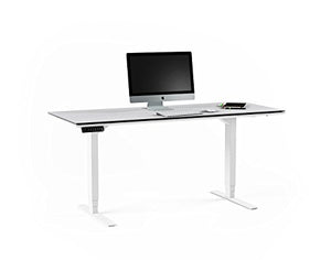 BDI 6452 SW/GRY Centro Lift Standing Desk (66” x 30” top), Satin White/Gray Glass