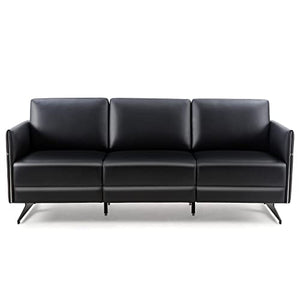 LUCKYERMORE Guest Reception Chairs 3 Seater Black Faux Leather Sectional Sofa