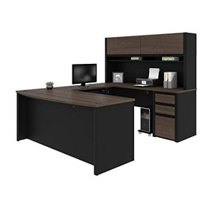 Bestar U-Shaped Executive Desk with Pedestal and Hutch, 72W, Antigua & Black