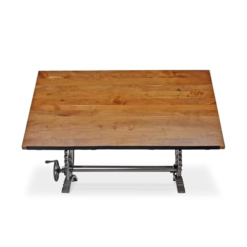 Rustic Deco French Industrial Writing Table Drafting Desk - Sit Stand Adjustable - Tilt Top