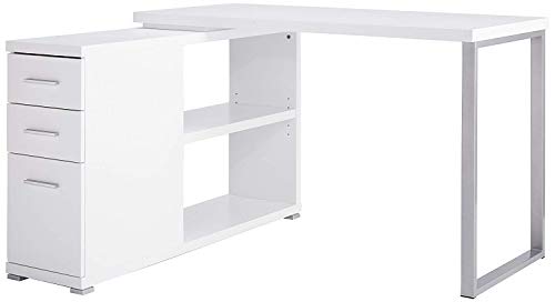 Monarch Specialties Computer L-Shaped-Left or Right Set Up-Contemporary Style Corner Desk with Open Shelves and Drawers, 48" L, White