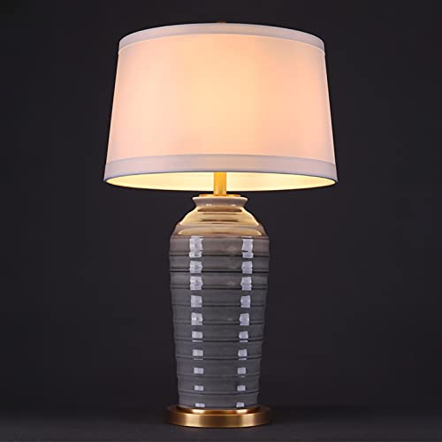 SLEEVE Grey Ceramic Table Lamp with Fabric Lampshade - 28.3" H Bedside Desk Light