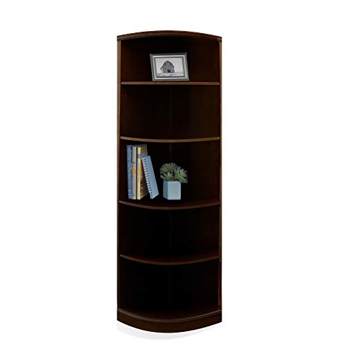 Mayline SBQ5ESP Sorrento Quarter Round Corner Bookcase, 5 Shelf, Espresso Veneer