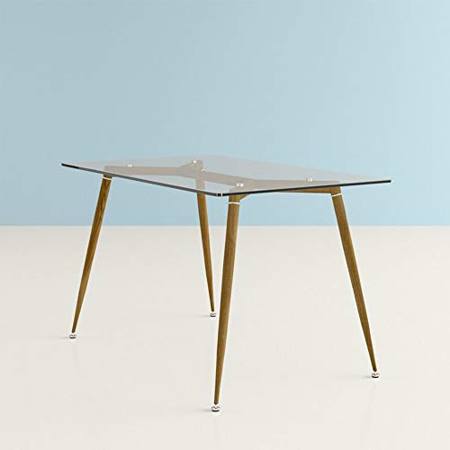 IDS Online, Tempered Clear Glass Tabletop Home Office Furniture Modern Computer Desk Writing Table, Metal Legs with Wooden Skin Sturdy Foot Pad, Transparent