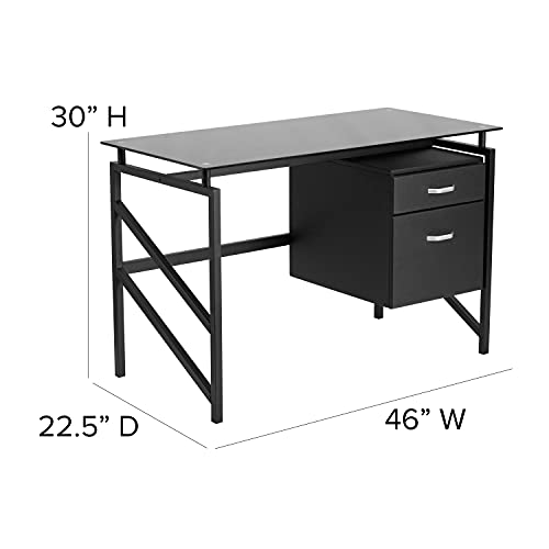 Flash Furniture Black Glass 2 Drawer Desk