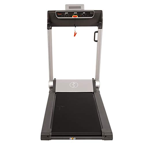 Sunny Health & Fitness No Assembly Motorized Folding Running Treadmill, 20" Wide Belt, Flat Folding & Low Profile for Portability with Speakers for USB and AUX Audio Connection - Strider, SF-T7718