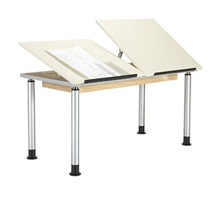 Diversified Woodcrafts ALTD2-6030 Adjustable Leg Drafting Table, Double Station, 28-42" Height, 30" Width, 60" Length, Silver/Almond