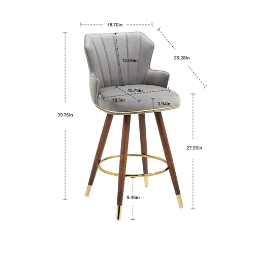 Ergonomic Polyester Bar Stools Set with Footrest and Armrests - Grey Wood Finish