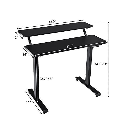 Tangkula Electric 2-Tier Standing Desk, Mobile Height Adjustable Sit Stand Desk Workstation with 4 Lockable Wheels & Replaceable Foot Pads, Hanging Hook, Cable Management Tray, Memory Setting (Black)