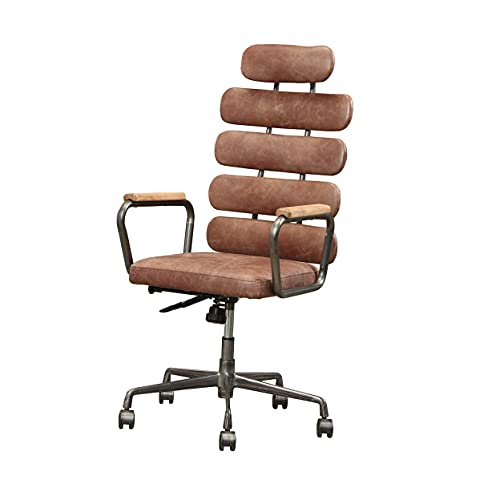 ACME Furniture Calan Leather High Back Adjustable Swivel Office Chair in Whiskey Brown