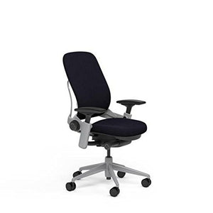 Steelcase Leap Desk Chair in Black Fabric - Highly Adjustable Arms - Platinum Frame and Base - Open Box -