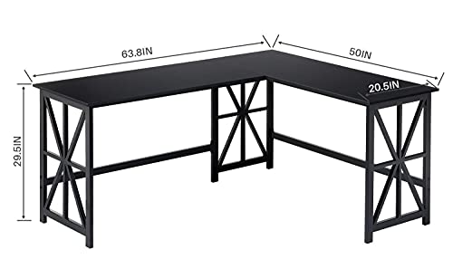 GreenForest L Shaped Desk and Ladder Shelf Bundle, Industrial Style Home Office Furniture Set, Black