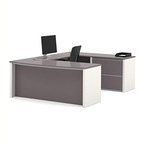 Bestar Connexion U-Shaped Workstation with Two Drawers, Slate/Sandstone