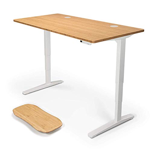 UPLIFT Desk V2 Bamboo Standing Desk - 1" Thick Rectangular Carbonized Bamboo Desktop, Height Adjustable Frame (White), Adv. Memory Keypad & Wire Grommets (White), Bamboo Motion-X Board (60" x 30")