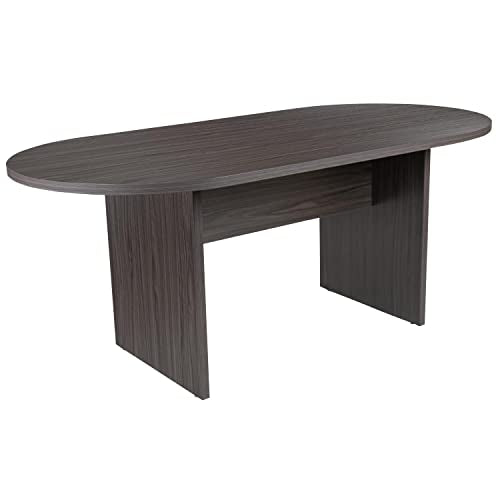 Flash Furniture Lake 5 Piece Rustic Gray Oval Conference Table Set with 4 Black LeatherSoft Task Chairs