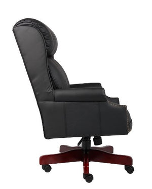 Boss Office Products B980-CP Traditional High Back CaressoftPlus Chair with Mahogany Base in Black