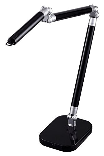 BLACK+DECKER PureOptics Summit Flex Ultra Reach 10W Flicker-Free Natural Daylight LED Desk Lamp with USB Charging Port, 6 Dimming Levels (447 Lumens), Black/Gray (LED10ARC-BLK)