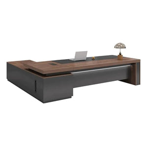 KAGUYASU Modern Wood L-Shape Executive Desk with Led, Cable Management, Brown (63" L x 31.5" W x 29.5" H)