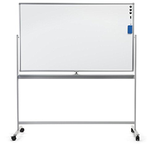 Displays2go 60 x 36 Rolling Whiteboards, Double Sided, Magnetic Surface – Silver (WHBMOB6040)