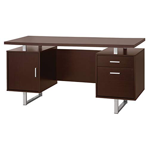 Cappuccino Computer Desk Workstation Home Office Furniture Drawer Cabinet Storage Organize Laptop PC Table Study Writing Reading Silver Accent
