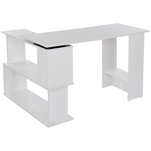 47 Inch 360° Rotating L-Shaped Computer Desk, Corner Desk with 2 Storage Shelves, Specialties Sturdy Left or Right Facing Combo Table for Home Office, Write Desk Double Workstation (White)