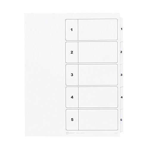Avery Ready Index Table of Contents Dividers with Narrow Tabs, Unpunched, 8.5 x 11 inches, 1-5 Tab, White Tab, Laser/Inkjet,-Pack of 5 (11162)