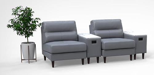 BREAKtime 2 Person Waiting Reception Lounge Chairs Set with Charging Tables - Model 8136, Graphite Gray Leather