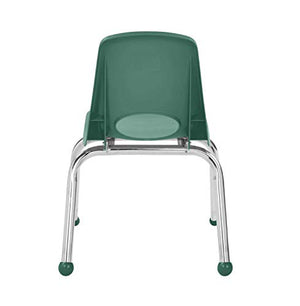 FDP 12" School Stack Chair, Stacking Student Seat with Chromed Steel Legs and Ball Glides; for in-Home Learning or Classroom - Green (6-Pack), 10359-GN