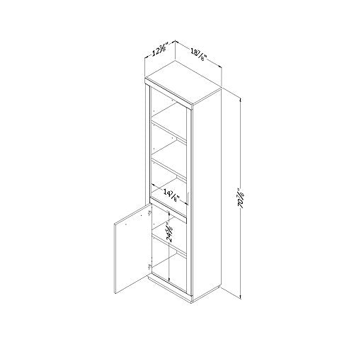South Shore 10486 Kanji 3-Shelf Bookcase with Door, Weathered Oak