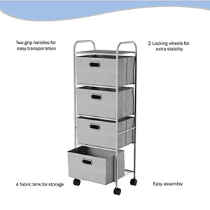 None 4 Drawer File Cabinet Rolling Storage Cart with Fabric Bins - Home Office Organizer