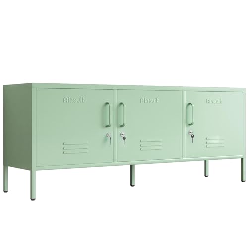 Aiasuit Metal TV Stand Lockers with Adjustable Dividers - Green, 23.62”H x 59.05”W x 14.96”D