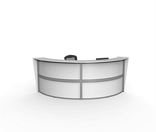 Linea Italia Curved Reception Desk, Double Unit, White Laminate, Modern Office Lobby, Perfect for Small Spaces, Receptionist, Secretary (ZUS290)