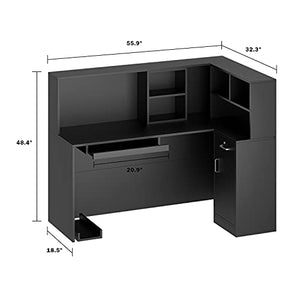 FAMAPY Modern Reception Desk with Large Storage Shelves and Drawers - Black