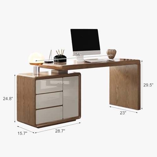 Lartis L-Shape Walnut Office Desk with Integrated Cabinet