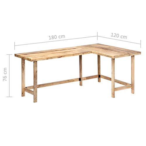 vidaXL Solid Mango Wood Desk Study Bedroom Office Table Writing Stand Home Indoor Corner Computer Desk Workstation Furniture 71"