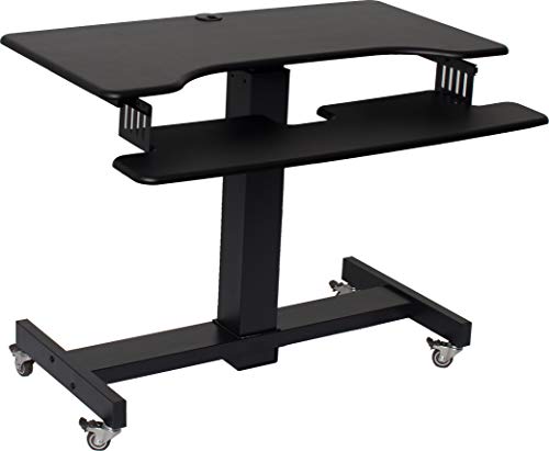 Rocelco 40" Height Adjustable Mobile Standing Desk - Sit Stand Home Office School Computer Workstation Riser - Dual Monitor Keyboard Tray Gas Spring Assist - Black (R MSD-40)