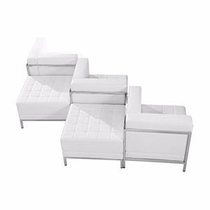 Offex Melrose White Leather 5 Piece Chair and Ottoman Set