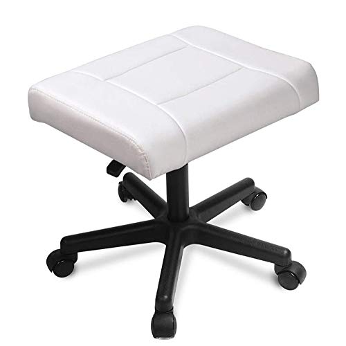 Footrest with Wheels, Height Adjustable 360° Rolling Leg Rest - White