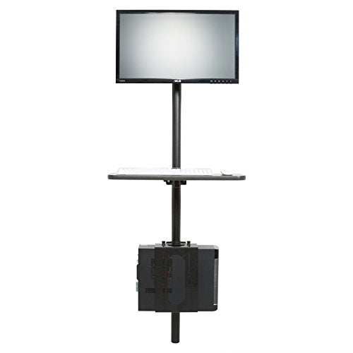 Versa Tables Black Adjustable Flat Wall Mounted Computer Workstation with Universal Monitor Mount and Keyboard Tray