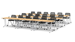 Team Tables 18 Person Beech Folding Training Tables with Task Chairs