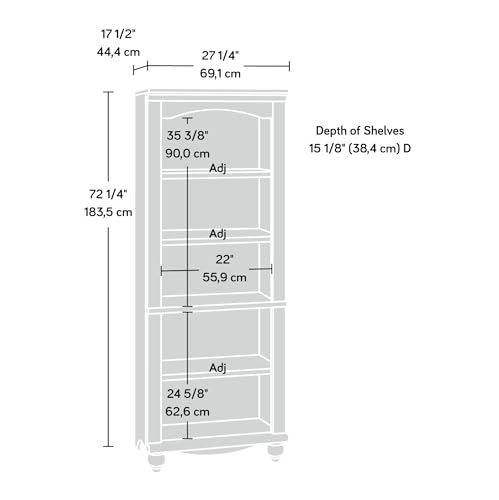 Sauder Harbor View Library/Book Shelf, Antiqued White Finish, 27.21" x 17.48" x 72.24