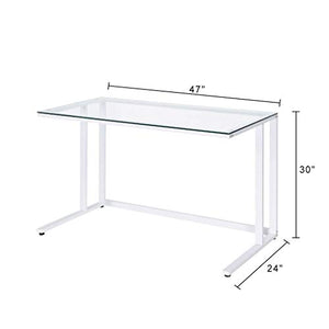 Computer Desk Home Office Writing Table Tempered Glass Top Metal Frame Workstation Desk for Indoor