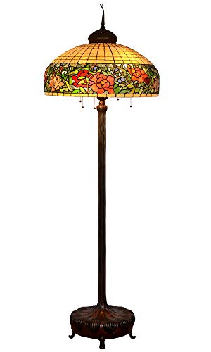 HT Tiffany Style Floor Lamp 26 Inch Wide Rose Garden Design Stained Glass Shade 6-Light Bronze Base