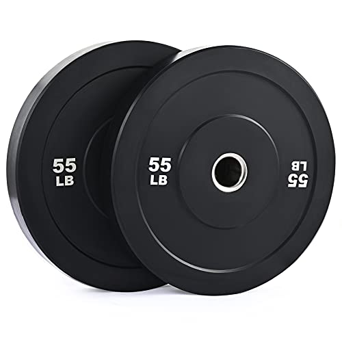ZELUS 55lb Weight Plate Set | Twin 2" Bumper Plates for Strength and Training Fitness | Olympic Weight Set with Rubber Barbell Dumbbell Plates Stainless Steel Inserts for Pro or Home Gyms, Set of 2