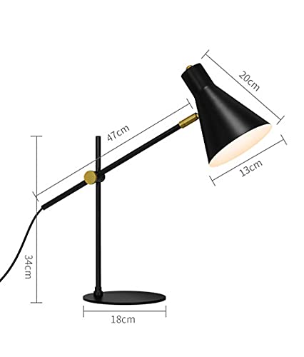 Metal Desk Lamp, Eye-Caring Table Lamp with Flexible Goose Neck (Black)