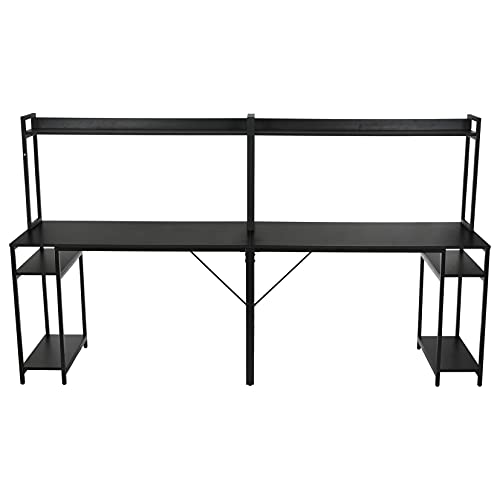 Ywbaw Double Workstation Home Office Desk for Two People, 94.5 inches Computer Desk with Hutch, Extra Long Desk Writing Study Table, Suitable for Home, Office, Internet Cafe (Black)