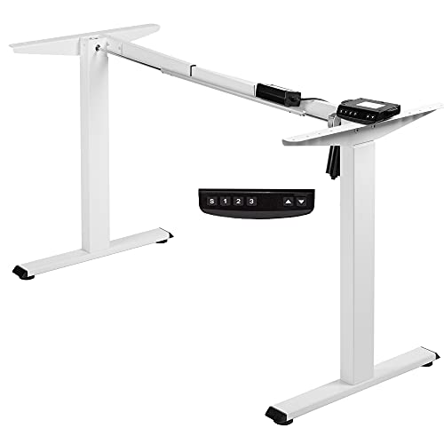 VIVO Electric Stand Up Desk Frame, DIY Workstation, Frame Only, Single Motor Ergonomic Standing Height Adjustable Base with Memory Controller, White, DESK-E-100W