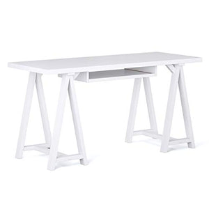 SIMPLIHOME Sawhorse SOLID WOOD Modern Industrial 60 inch Wide Home Office Desk, Writing Table, Workstation, Study Table Furniture in White