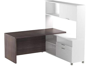 Bestar Pro-Linea L-Desk with Hutch, White/Bark Grey