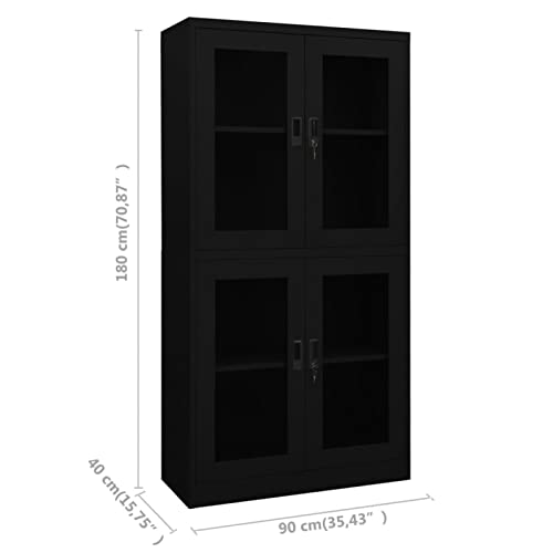Tidyard Steel Office Cabinet with Glass Doors and Adjustable Shelves Black 35.4 x 15.7 x 70.9 Inches